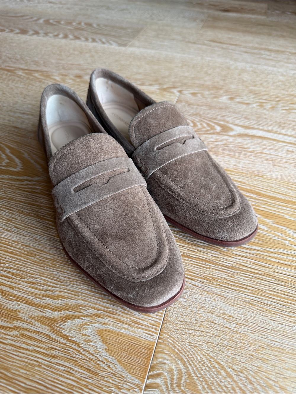 Women’s Suede Penny Loafers in Taupe